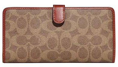 COACH Coated Canvas Signature Skinny Wallet Tan Rust One Size