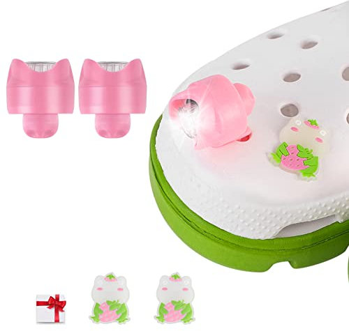 SUPERNIGHT Headlights for Croc, 2Pcs Croc Lights for Shoes and 2Pcs Luminous Shoe Charms Decoration for Dog Walking, Handy Camping, Home Life, IPX5 Waterproof, Ultra Bright and Long Lasting (Pink)