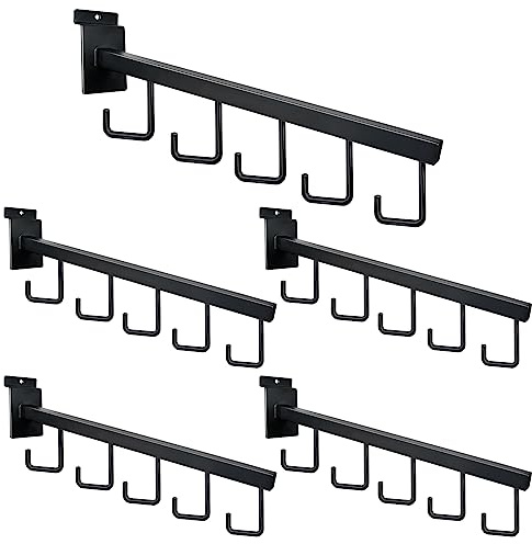Aemygo 5 Haken Slatwall Haken Zubehör, 5 Pack 13,7 Zoll Heavy Duty Wasserfall Slatwall Kleiderbügel Rechteckrohr Lamelle Wand Kleiderhaken für Display Kleidung Einzelhandel Geschäft Garage