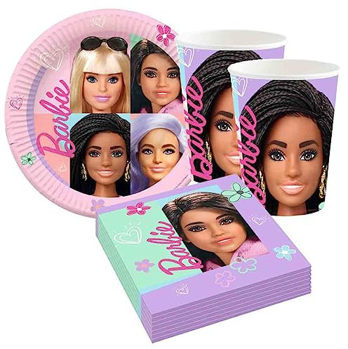 irpot kit n.2 per 16 persone barbie sweet life festa party compleanno bambine bimbe bimba bambola fashion chic ken piatti bicchieri tovaglioli