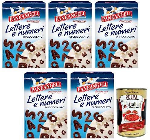 Italian Gourmet Lettere e Numeri di Cioccolato Decorazioni dolci 5 x 60g | Buchstaben und Zahlen aus Schokolade, per torte, gelati e semifreddi, Gesamtnettogewicht 300 g + Kostenlos Polpa 400g