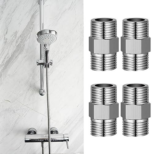 CYUaoao 1/2 Zoll Doppelnippel Duschschlauch Adapter Edelstahl Außengewinde Gewindefitting 4 Stück Sechskant Fitting Reduzierung Gewindeadapter für Badezimmer, Duschschlauch