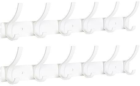 Optish 2 Pièces Porte Manteau Mural avec 12 Crochets, Métal Robuste Patère Porte Manteau pour accrocher manteaux, vestes, chapeaux et serviettes(Blanc)
