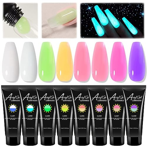 Fokostar 8 Colors Polygel Nail Luminous Poly Gel Nail Kit, Nail Extension Poly Gel Glow In The Dark Builder Gel for Nails Art Professional Neon Manicure Polygel Nail for Women DIY