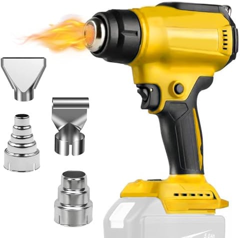 Cordless Heat Gun Compatible with DEWALT 20V Max Battery, Professional Heat Gun with 4 Nozzles, 2-Temp Settings Max 1022°F(550°C) Fast Heating Wireless Heat Gun with LED Light (Battery Not Included)