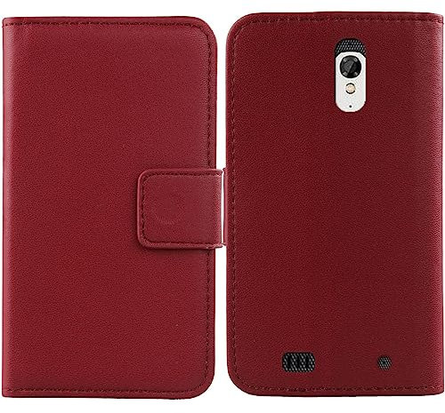 Flip Premium Echt Leder Tasche Hülle Für Unihertz Atom XL/Atom L 4 Lederhülle Handyhülle Schutz Klapphülle Handy Schale Etui Brieftasche Wallet Cover Case (Dark Rot)