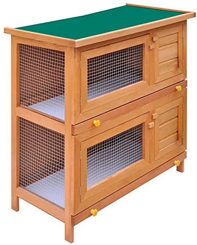 BAZZI Grauer Kaninchenstall und Hasenstall mit 4 Türen, Kleintierhaus und Freigehege aus Holz für Kaninchen und Meerschweinchen, Hasenhaus, Hamsterkäfig, Kaninchengehege, Kleintierkäfig