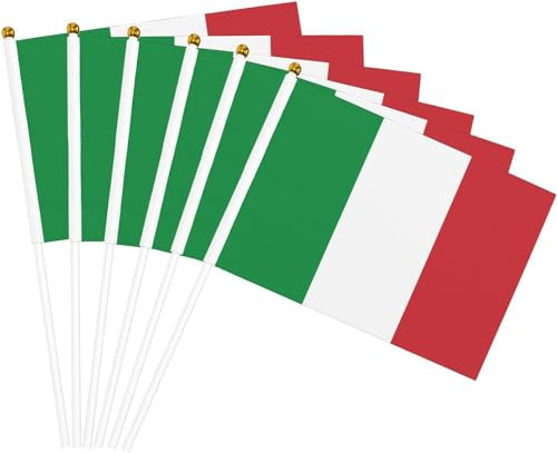 Italien-Flaggen, 20 Stück, kleine italienische Handflaggen auf Stäbchen, Italien-Handflaggen für Festivals, Sportparade, Club, Gartenparty-Dekoration, UV-beständig, wetterfest, lichtecht (Italien)