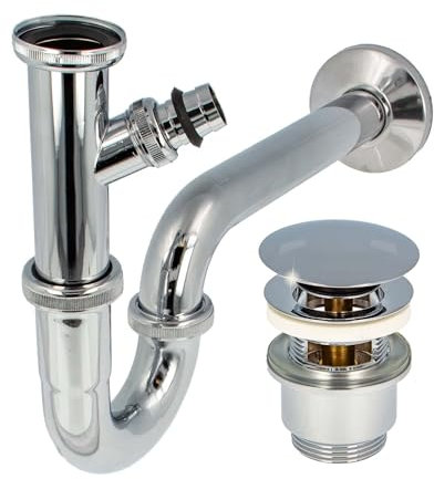 tecuro Siphon mit Pop Up Ablaufventil verchromt - Universal Set für Waschtisch/Waschbecken