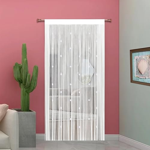 Taiyuhomes Rideau Fil Rideau De Porte en Perles Rideau Anti Mouches pour Porte Exterieur Moustiquaire Rideaux Exterieur Cloison De Séparation De Pièces (Blanc, 90x200cm(35x79''))