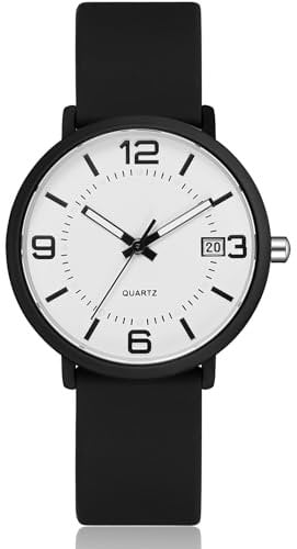 CIVO Armbanduhr Damen Runden Analog Damenuhr: Minimalist Schwarz Silikonarmband Datum Wasserdicht Quarzuhr Mode Dünn Leuchtend Uhren Frauen