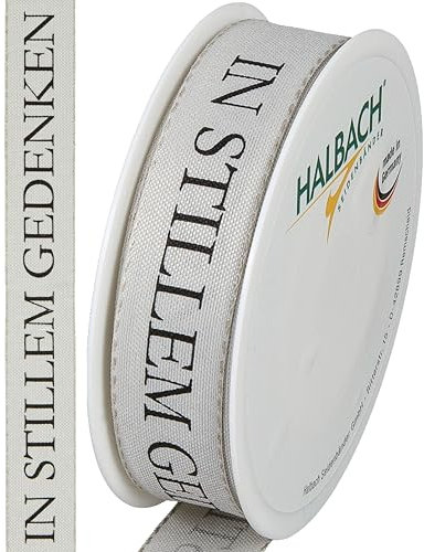 Halbach Seidenbänder Trauerflor | 25mm x 18m | Edles Trauerband für Gedenkveranstaltungen und zum Verpacken von Trauergeschenken | Farbe: hellgrau/schwarz