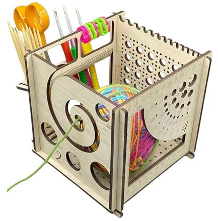 Sarini All-in-One Wooden Yarn Bowl, Multifunctional Yarn Bowl for Knitting, Crochet Set Yarn Bowls for Crochet, Crochet Basket Organiser, Knitting Bowl, Knitting Bag