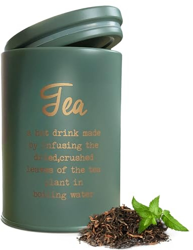 matches21 HOME & HOBBY Teedose Stahl mit Deckel als Vorratsdose Ø 11 x 15 cm - Luftdichter Behälter, grüne Aufbewahrungsdose