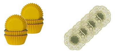 Demmler Pralinenkapsel - Pralinenförmchen - farbig sortiert 2er Set - 300 Stück - Maße: 2,6 x 1,6 cm - inklusiv 4 goldene Tassendeckchen - Made in Germany