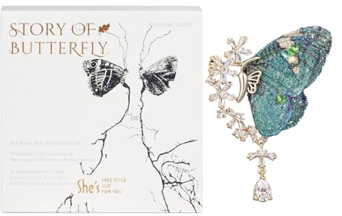 SHE’S FREE STYLE JUST FOR YOU Damen Brosche – Handgestickte Schmetterling brosche vintage mit Zirkonia, Modische broschen & anstecknadeln für damen – Elegante Accessoires für Kleidung & Anlass