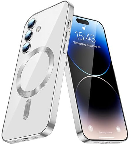 SIYOPINPFY Magnétique Coque for Samsung Galaxy S22 Ultra Étui, Transparent Étui Housse avec Compatible Chargement sans Fil Protection d'appareil Photo Slim Fit Coque for Galaxy S22 Ultra - Argent CX