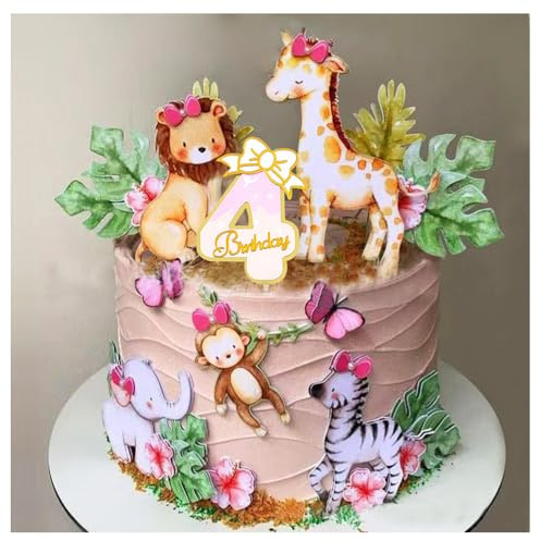 Pack of 22 Cake Decorations Children 4 Years, Birthday, Cake Topper Zoo Cake Decoration Forest Animals Cake Decoration Animals Happy Birthday Cake Decoration, Safari Zoo Jungle Cake Decoration, Cake