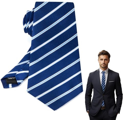 GlasFlength Krawatten für Herren, 8 cm Gestreift Design krawatte Blau Formelle Elegante Polyester Tie für Hochzeit Party Business Klassische Schlips ideal für Büro Festliche Veranstaltunge
