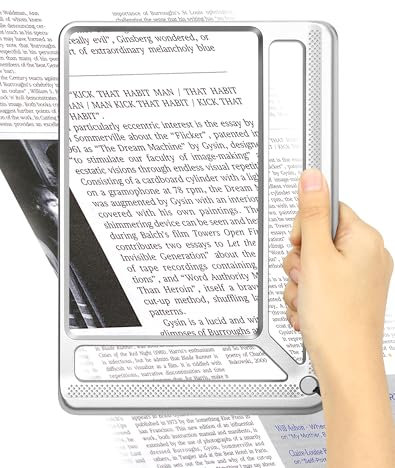 Tobegiga 4-fache Vollseitenlupe zum Lesen, leichte, rechteckige Lupe mit großem Sichtbereich für Buchseiten, Handlupe zum Lesen kleiner Drucke für Senioren, niedrige Sicht, Silber
