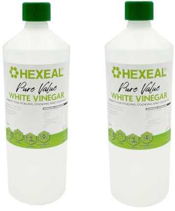 Hexeal Pure Value White Vinegar 2L – 2 x 1L Bottle of Food Grade White Vinegar for Cooking, Cleaning, Pickling & Baking – Cleans Surfaces & Deodorises & Removes Grime