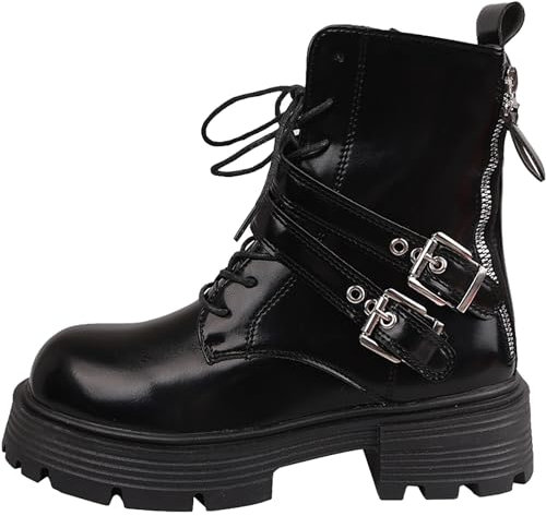 Generico Scarpe Antipioggia Donna Scarpe Donna Anfibi Fibbia per cintura con cerniera laterale in tinta unita donna e stivali con plateau stringati in pile Stivali Neve Donna Pelo Stivali Alti (B, 39)