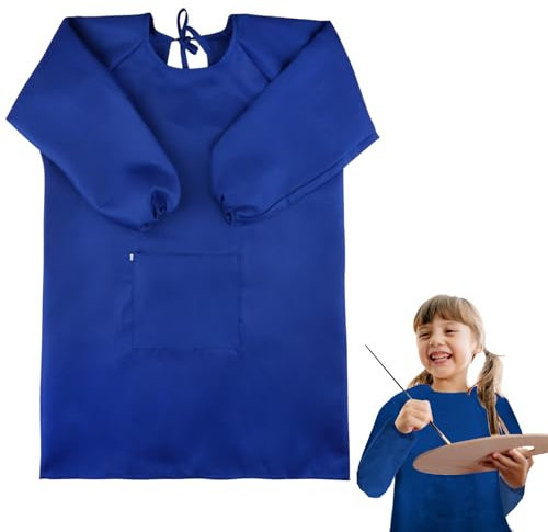 Svalor Malkittel Kinder, Malschürze Kinder Blau, Wasserdicht Malkittel Kinder 8-10 jahre, Malkittel Schule mit Ärmeln und Big Taschen - für Schule, Haushalt und als Geschenkidee zum Schulanfang