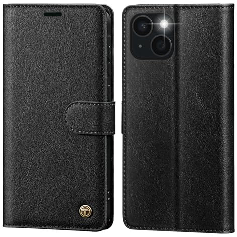 CASBST Handyhülle für iPhone 15 Hülle,Hochwertig Lederhülle Schutzhülle Klappbar mit Kartenfach Standfunktion Magnet für iPhone 15 Klapphülle Handytasche Flip Case für iPhone 15 Hülle Schwarz