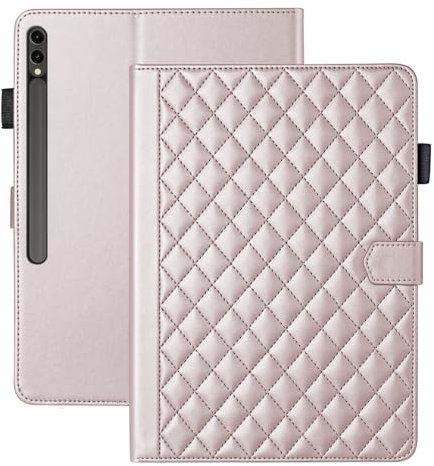 Vaitasy Custodia per Samsung Galaxy Tab S10 Plus/S9 FE 12.4 Pollici Business Pelle PU Tablet Cover con Portafolio Supporto Funzione Oro Rosa