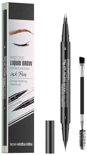 Microblading Eyebrow Pen - Waterproof 2-in-1 Dual-Ended Eye Brow Pen with 2-Fork-Tip Brow Pen and Precise Brush Create Natural Looking Defined Eyebrows Last All Day