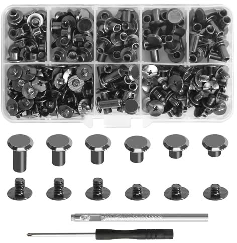 110 Set di Viti Chicago per Rilegatura, Rivetti per Cuoio Viti per Rilegatura Chicago, Rivetti a Vite Chiusure a Bottone Rivetti Chicago per Fai da Te In Pelle Borse Artigianato Colletto