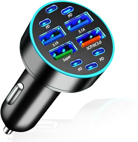 66w Auto Ladegerät, Zigarettenanzünder USB Mit 10 Anschlüssen, 3.1a USB Schnellladung Adapter Zigarettenanzünder Steckdose Für 14/13/12/11,Type-c, Android, Smartphones Und Tablets