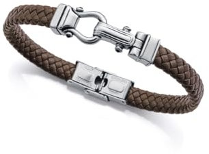 Viceroy Bracelet homme 14300P01011 - Acier et cuir marron tressé avec motif de manille, élégant et moderne, Mediano, Cuir, Pas de gemme