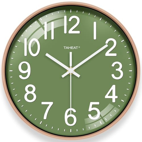 TAHEAT Wanduhr, 30cm Modern Grün und Gold Ohne Tickgeräusche Wanduhr für Wohnzimmer Küche Büro Schlafzimmer Schule