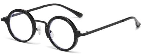 LJCZKA Round Blue Light Blocking Glasses for Men Women Retro Small Circle Metal Frame Computer Gaming Eyeglasses Anti Glare Eyewear Clear Lens