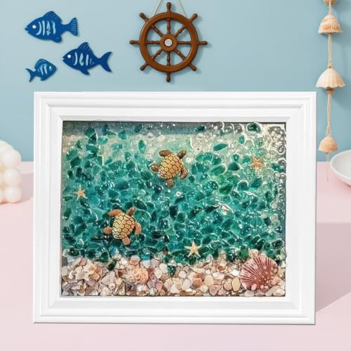 Funvalley Surperfect Sea Glass Art Kit, Sea Turtle Glass Art Kits for Adults, DIY Resin Beach Art Kit, Ocean Painting Kit, Resin DIY Crafts Ocean Theme Art Frames Decoration (Turtle)