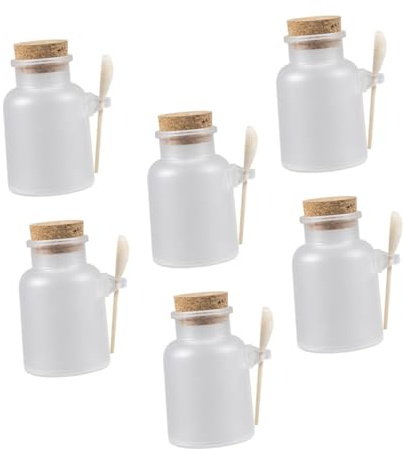 Gatuida 6 Sätze 6 teiliges Kosmetik Dosierflaschen Set mit Holzlöffel und Korkverschluss mattierte luftdichte Aufbewahrungsbehälter für Maskenpulver und Badezusatz