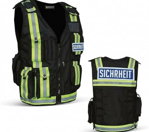 NES3 Supreme Supplies High Vis Black Tactical Airsoft Vest - Mesh Reflective Safety Gear for Outdoor Security - Adjustable Premium Design with Multi Pockets (Black, Security Vest) (Sicherheit)