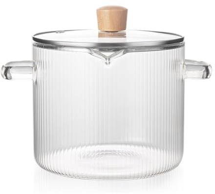 Bortivier Glaskochgeschirr-Simmertopf, Glaskochtopf mit Deckel - 1,8 L (60 Oz) Hitzebeständiger Kochtopf Aus Borosilikatglas für Den Herd