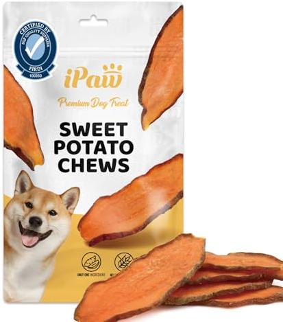 iPaw Sweet Potato Chews for Dog, SQF-Certified Production Process Dog Treat | Single Ingredient Dog Treats for Vegetarian, All Natural Human Grade Dog Chews, Hypoallergenic, Easy to Digest