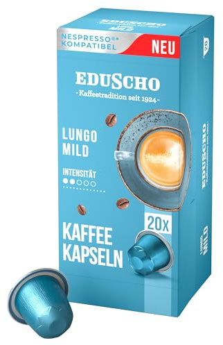 Tchibo Eduscho Lungo Mild Kaffeekapseln, 20 Stück, kompatibel mit Nespresso, milde Röstung, sanft und harmonisch im Geschmack, nachhaltig & fair gehandelt
