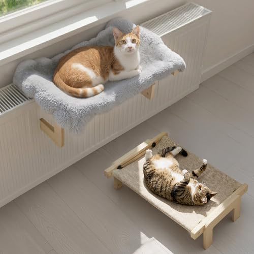 HYZCXPL Verstellbare Katzen Fensterliege, Katzenhängematte & Katzenbett für Fensterbank (5-10 cm) - Mit waschbarem Bezug und Sommer/Winter-Kissen, Grau, bis 20kg