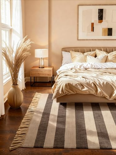 Hanse Home Playa Juteteppich - Natur Wohnzimmerteppich, Jute, Handgewebt, Gestreift, Fransen, Robust & Pflegeleicht, Naturfaser Teppich für Wohnzimmer, Schlafzimmer - Natur Weiß Schwarz, 160x230cm