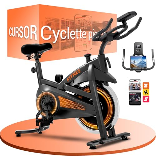 CURSOR FITNESS Cyclette da casa professionale, Cyclette professionale | con misurazione della frequenza cardiaca e display LED, Spin bike con app, capacità di carico fino a 136 kg