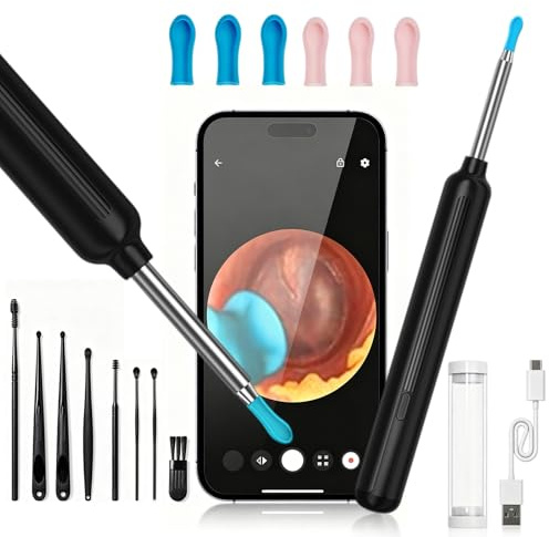 Ear Wax Removal Kit Wireless Otoscope,WiFi 1920P HD Ear Camera & 6 LED Lights for iPhone, iPad and Android Smartphones, 3.5mm Smart Visual Ear Cleaner Tool with Soft Tips