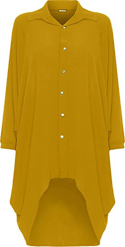 WearAll® Women's Plus Batwing Shirt Dress Long Sleeve Dip Hem Hi Lo Button Collar Ladies 16-26