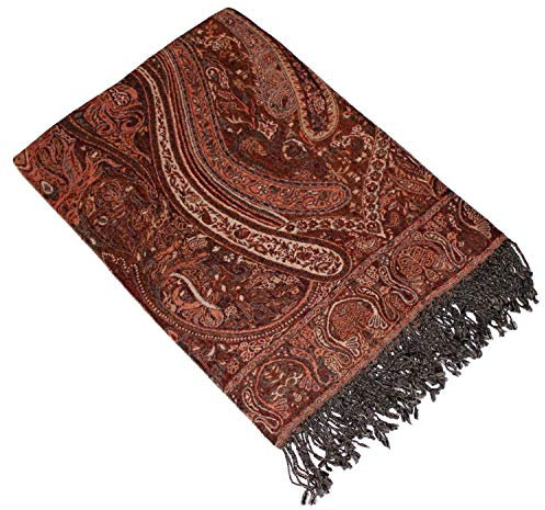 Lorenzo Cana Edel Wolldecke Jacquard gewebt aus feinster Wolle vom Merino Lamm, Paisleymuster Wohndecke Decke Wolle Sofadecke Kuscheldecke rotbraun 140 cm x 200 cm - 9612177