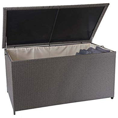 Mendler Poly-Rattan Kissenbox HWC-D88, Gartentruhe Auflagenbox Truhe Premium, 80x160x94cm 950l - grau
