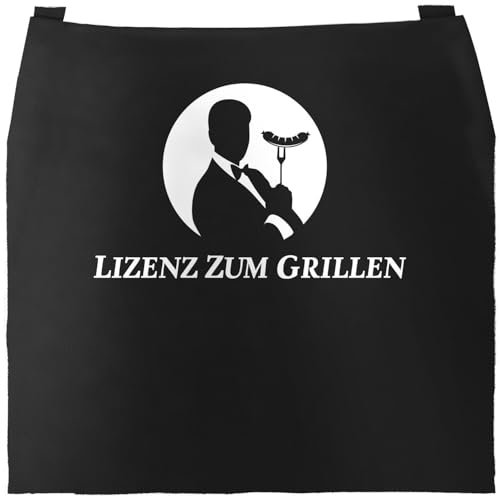 MoonWorks® Grill-Schürze für Männer mit Spruch Lizenz zum Grillen lustig Agent Parodie Baumwoll-Schürze schwarz unisize
