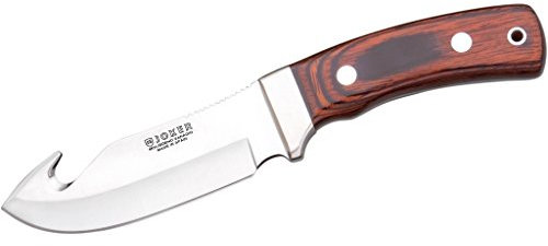 joker Coltello da caccia orso scuoiatura con ghiera in acciaio inox, cache di legno rosso e 12 lama cm 12, 260 gr, fodera in pelle, CR55 per la pesca, la caccia, l'escursionismo, il campeggio
